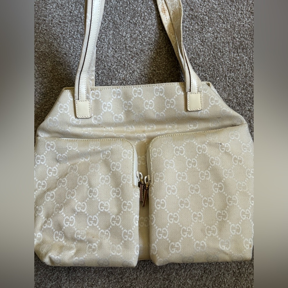 Auth GUCCI tote Shoulder bag GG pattern canvas leather Beige - Picture 2 of 16